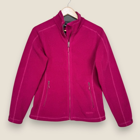 Marmot Polartec Fleece Jacket Women Size Medium Magenta Full Zip Pockets Warm - Picture 1 of 11
